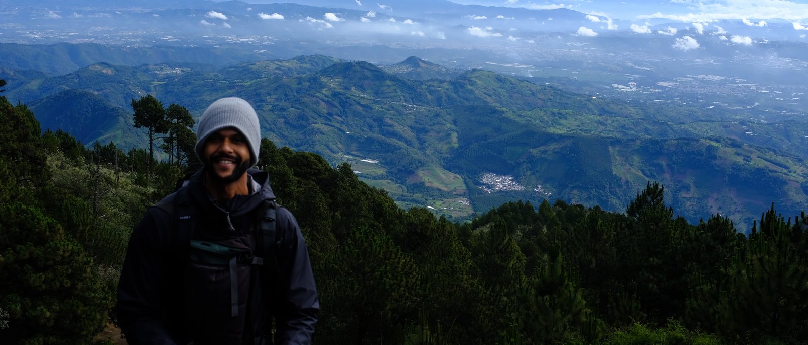Rohan Goel above the valley on the Acatenango trail, Guatemala